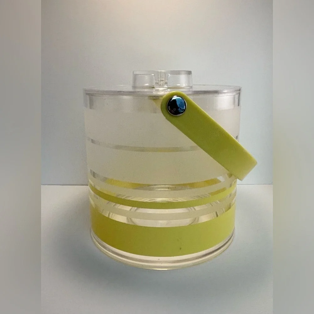 Mid-Century Modern Handled Ice Bucket & Lid Yellow Retro Acrylic Wellington
